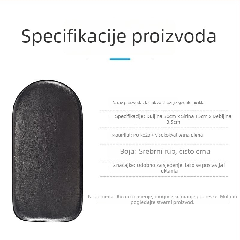 Izdržljivo stražnje sjedalo za bicikl — mekani jastučić za suvozača, kompatibilan s električnim biciklima, udobna dječja sjedalica