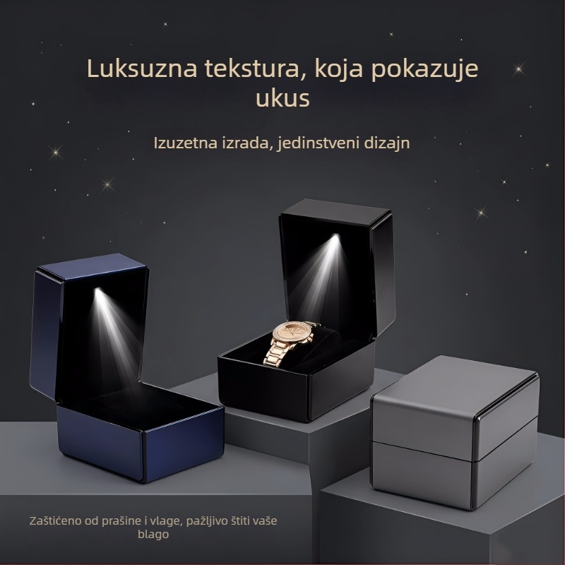 Kutija za sat s LED rasvjetom, brušena koža, sklopiva kutija za poklon za izlaganje sata