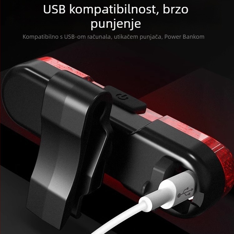 USB punjiva stražnja svjetiljka za bicikl, svjetlo za noćnu vožnju, visokointenzivno upozoravajuće svjetlo