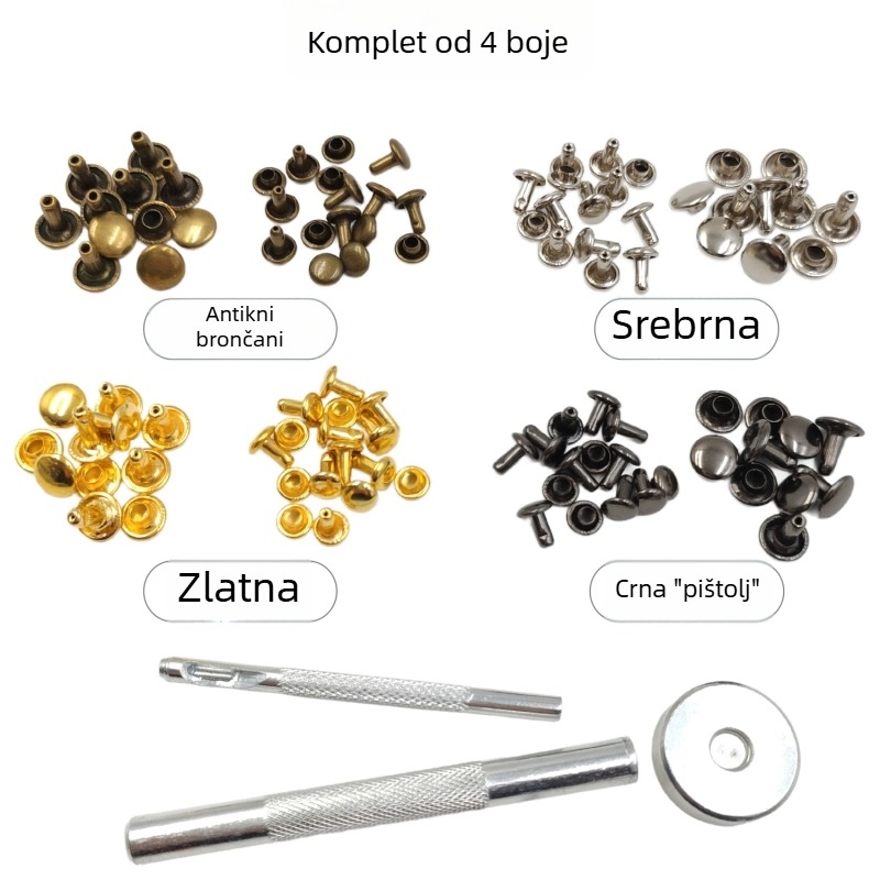 Set od 120 metalnih zakovica s dvostrukim zakovicama i alat za ugradnju za kožnu odjeću