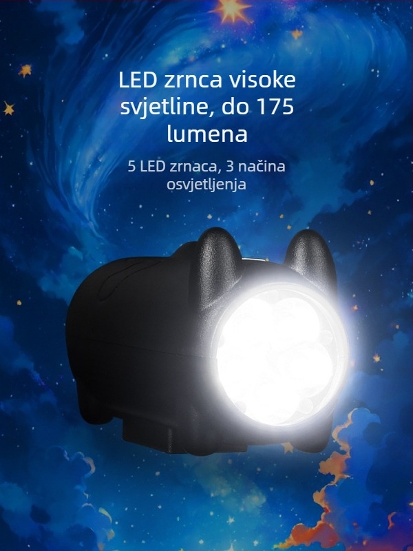 Prednje svjetlo za bicikl s višefunkcionalnim klaksonom, vodootporno, USB-C, svjetlo s mačjim motivom za planinske i gradske bicikle