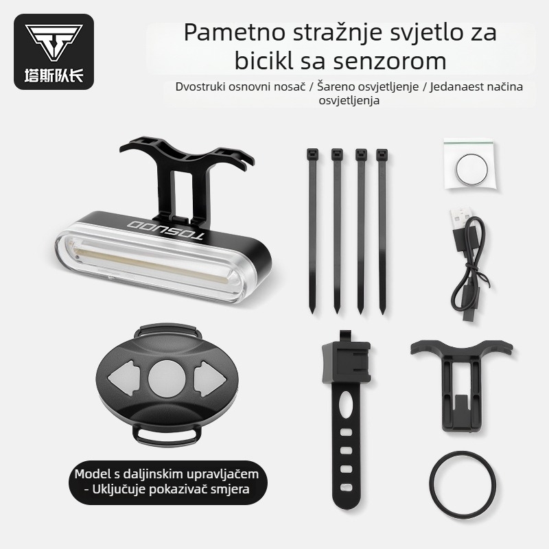 TOSUOD Stražnje svjetlo za bicikl s daljinskim upravljačem – iznimno svijetlo, višebojno, za noćnu vožnju po planinskim i cestovnim stazama, svjetlo upozorenja sa senzorom kočnice