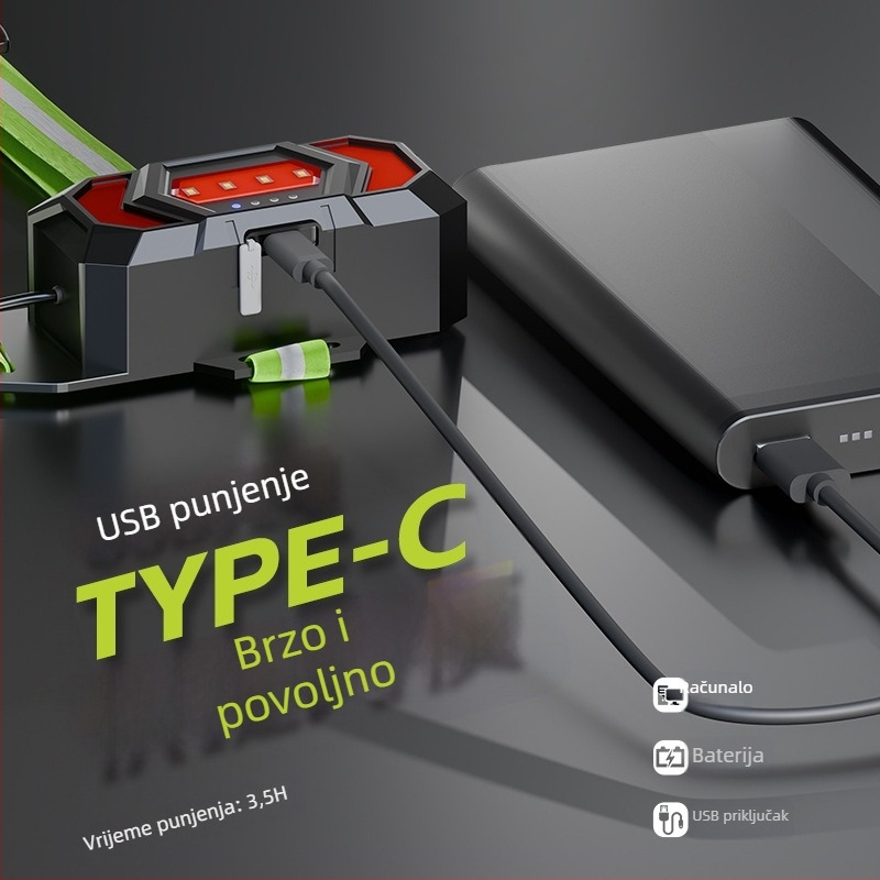 USB-C punjivo prednje svjetlo za trčanje i vožnju bicikla — visoka svjetlina za outdoor avanture i planinarenje, pričvršćivanje remenom na prsa