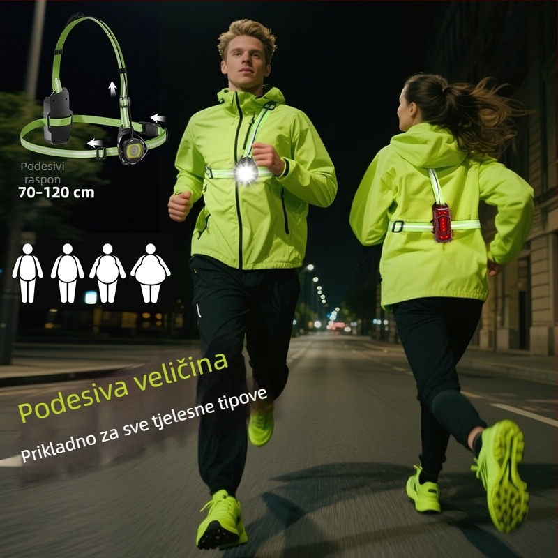USB-C punjivo prednje svjetlo za trčanje i vožnju bicikla — visoka svjetlina za outdoor avanture i planinarenje, pričvršćivanje remenom na prsa
