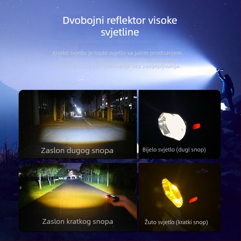 Novo svjetlo za bicikl s prekidom snopa, ultra širok kut gledanja, za planinske i cestovne bicikle, dugotrajno noćno osvjetljenje
