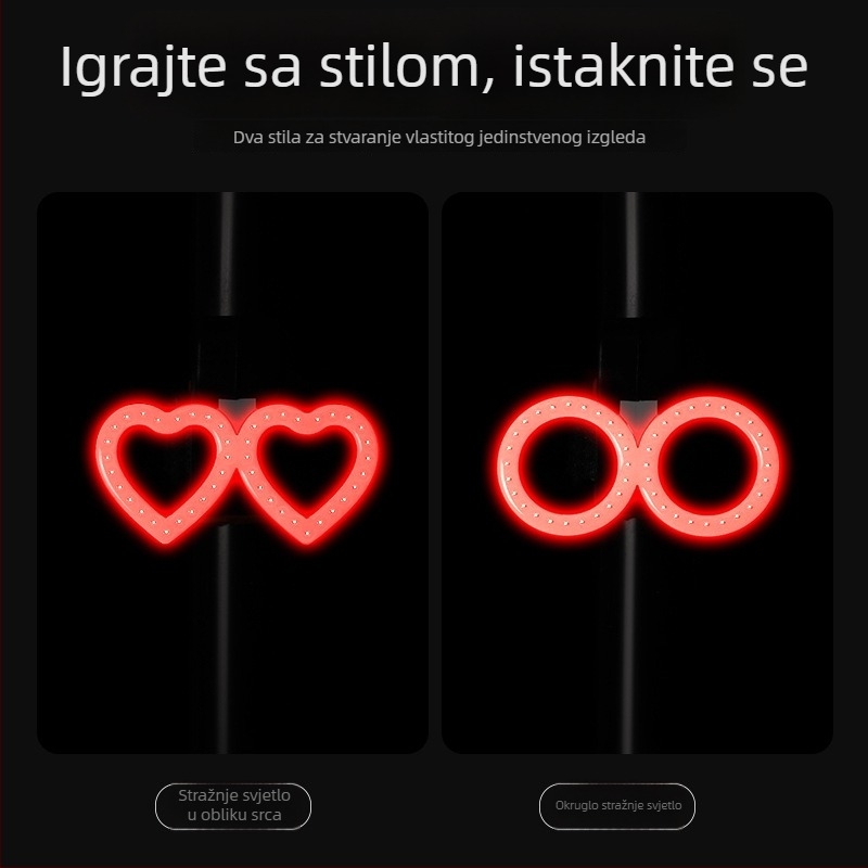 Noćna stražnja svjetiljka za bicikl sa dizajnom srca – visoka vidljivost i sigurnosni indikator za planinske bicikle