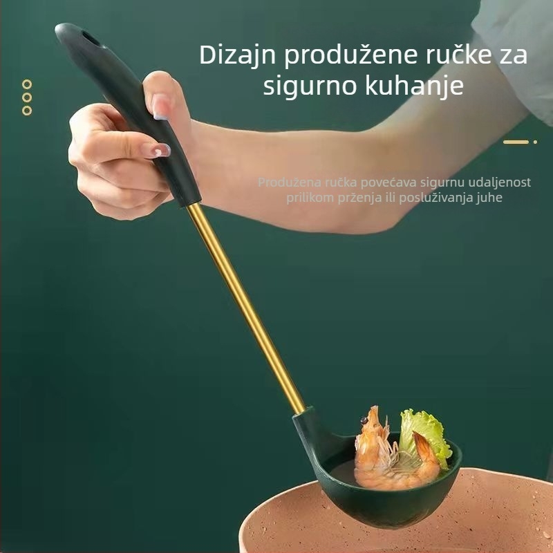 Set kuhinjskih alata od silikona za hranu: spatula, žlica i cjedilj žlica; ne lijepi, otporan na visoke temperature