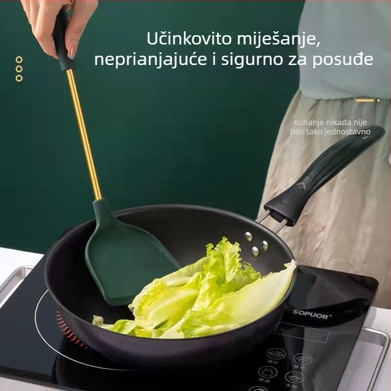 Set kuhinjskih alata od silikona za hranu: spatula, žlica i cjedilj žlica; ne lijepi, otporan na visoke temperature