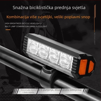 Prednje svjetlo za planinski bicikl, visoka svjetlost, punjivo, kućište od aluminija.