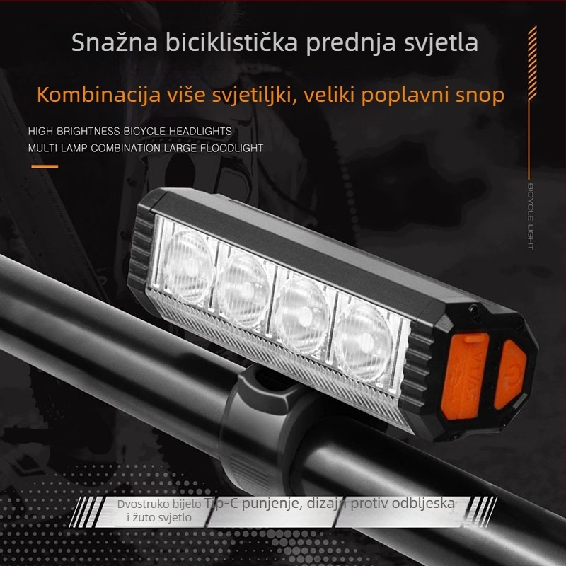 Prednje svjetlo za planinski bicikl, visoka svjetlost, punjivo, kućište od aluminija.