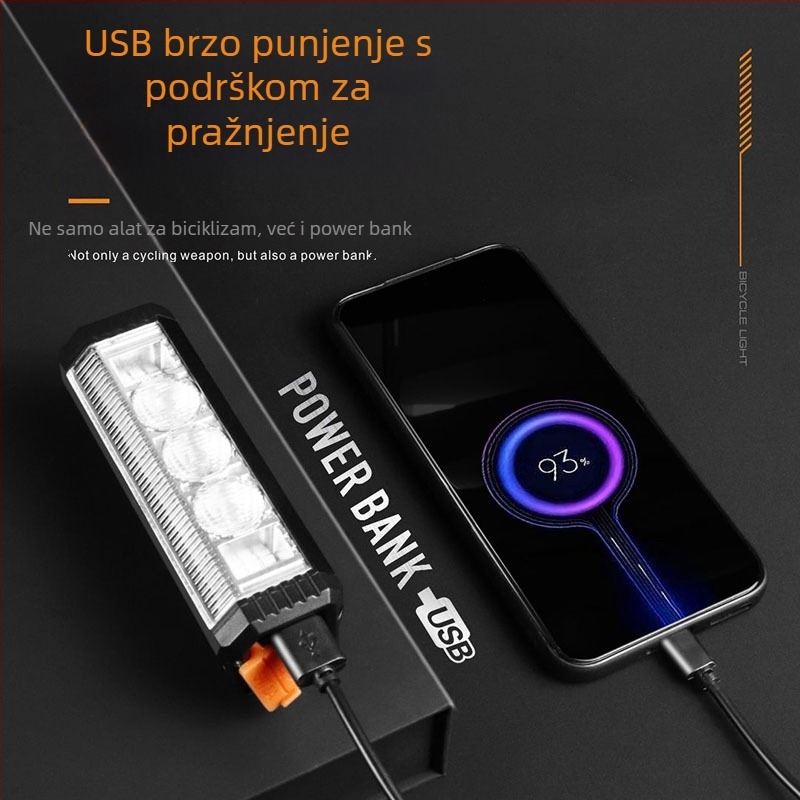 Prednje svjetlo za planinski bicikl, visoka svjetlost, punjivo, kućište od aluminija.