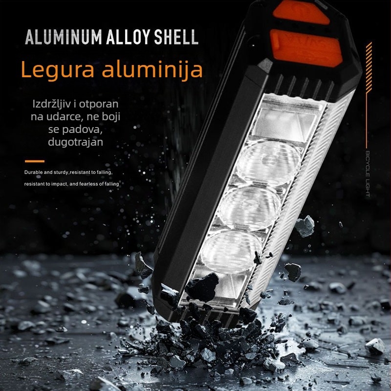 Prednje svjetlo za planinski bicikl, visoka svjetlost, punjivo, kućište od aluminija.