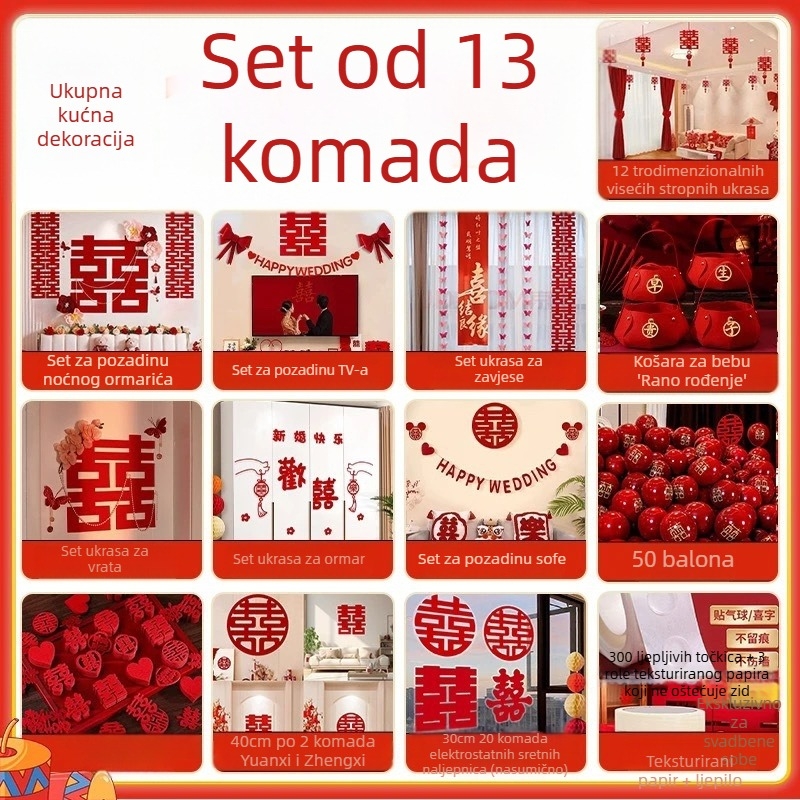 Set svadbene dekoracije za spavaću sobu s girlandama, 2026 novi stil