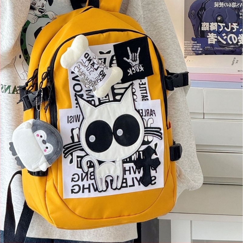 Crtić sladak ruksak velike kapacitete za školu i putovanja, Harajuku retro stil, motiv mačjih kostiju