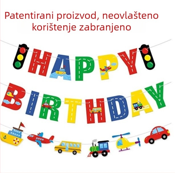 Zastavice za rođendansku zabavu s temom prijevoza: avion, automobil, bagar, brod, semafor