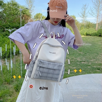 Harajuku Mori platneni ruksak za djevojke s kariranim uzorkom, svjež stil, 20–35 L, pogodan za 13-inčni laptop
