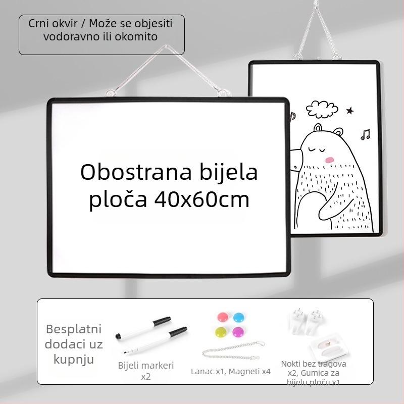 Dvostruka viseća magnetska bijela ploča za ured i dom, edukativna ploča za djecu za pisanje i crtanje, od aluminijeve legure