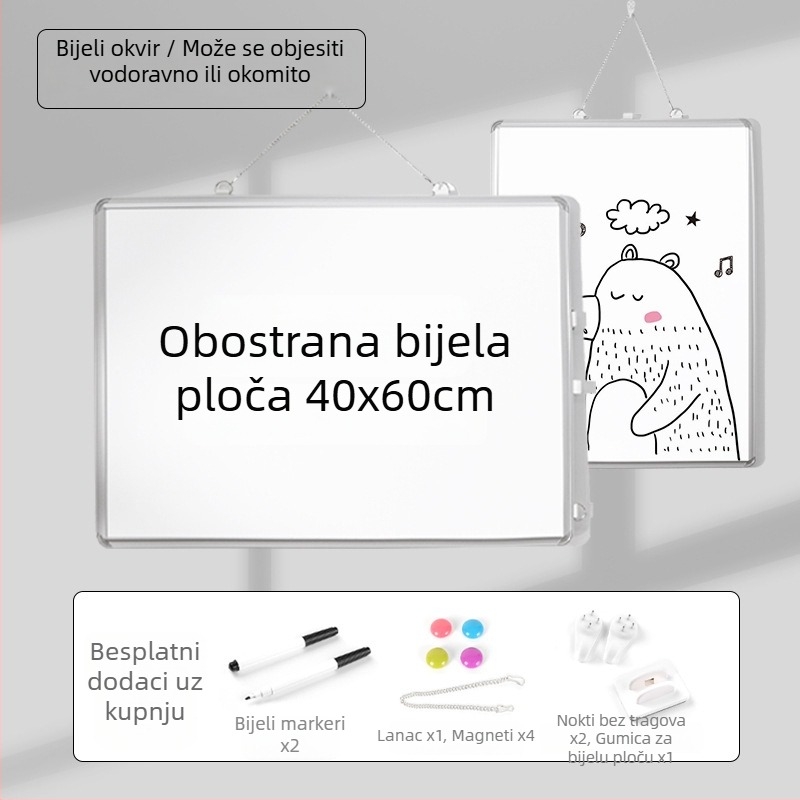 Dvostruka viseća magnetska bijela ploča za ured i dom, edukativna ploča za djecu za pisanje i crtanje, od aluminijeve legure