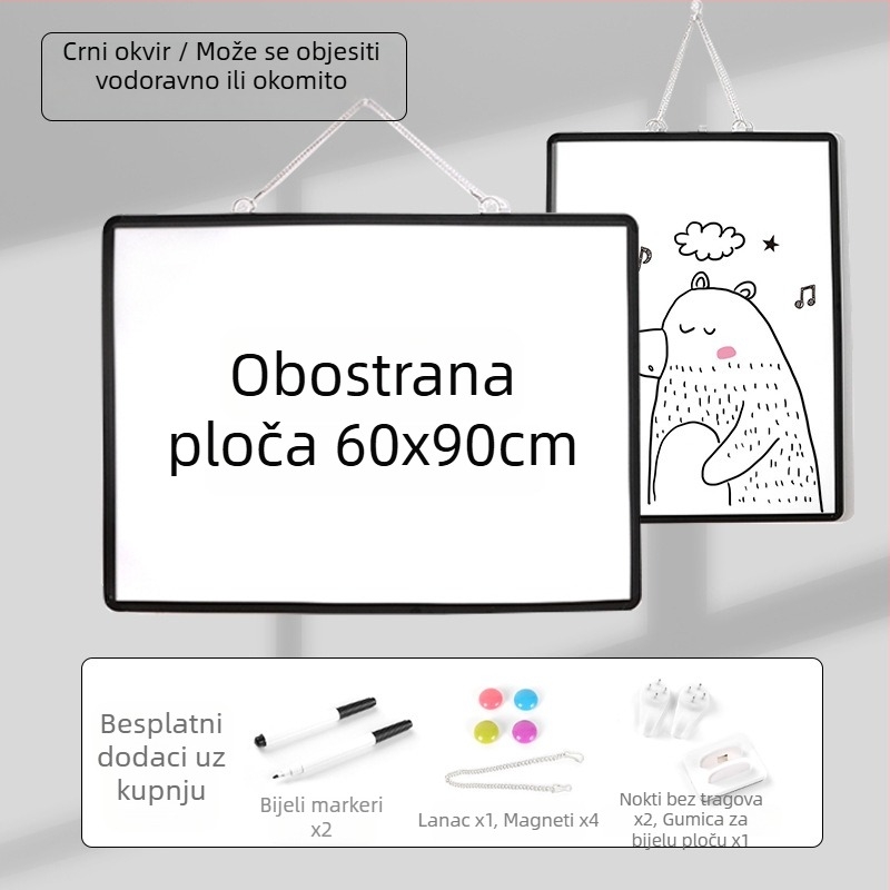 Dvostruka viseća magnetska bijela ploča za ured i dom, edukativna ploča za djecu za pisanje i crtanje, od aluminijeve legure