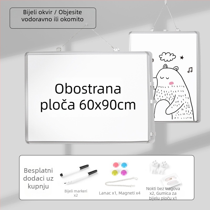 Dvostruka viseća magnetska bijela ploča za ured i dom, edukativna ploča za djecu za pisanje i crtanje, od aluminijeve legure
