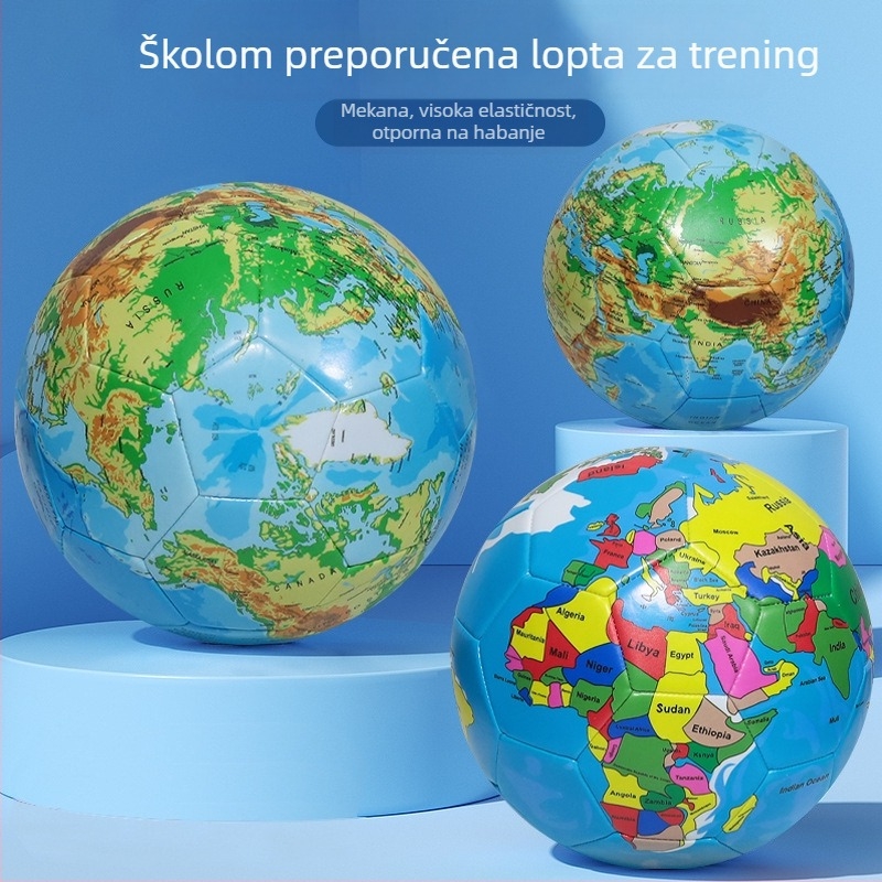 Nogometna lopta s motivom Svjetske mape №5, ojačana, otporna na kidanje, za unutarnje i vanjske treninge, za djecu, veličina 5
