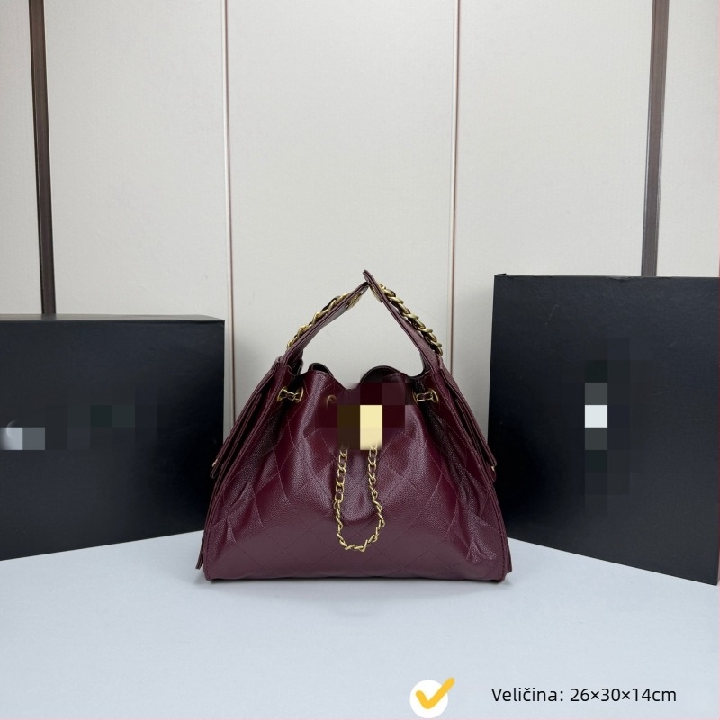 Ljetna torba s romboidnim uzorkom i kavijar teksturom, velika kapaciteta, zatvaranje šnira, lančani remen za rame, crossbody ženska torba