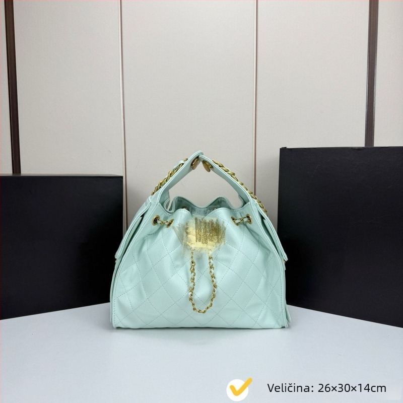 Ljetna torba s romboidnim uzorkom i kavijar teksturom, velika kapaciteta, zatvaranje šnira, lančani remen za rame, crossbody ženska torba