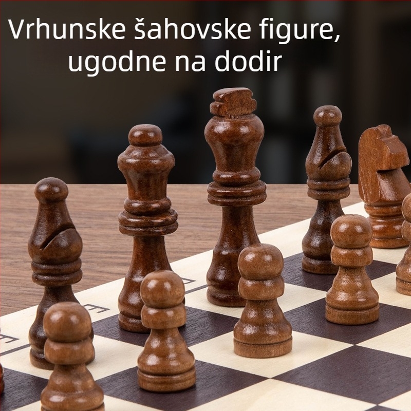 Veliki drveni magnetni šah i dama set s preklopnim pločom – edukativna igra za odrasle i djecu
