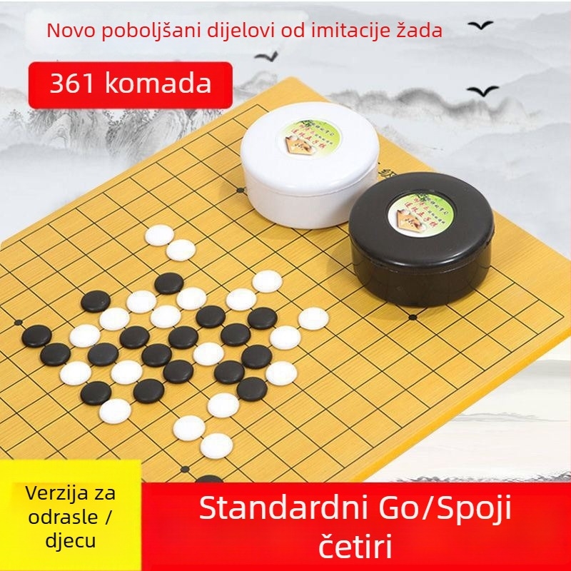 Kutija s Go pločom, Gomoku figurama i kineskim šahom – za djecu, učenike i početnike (crno-bijeli dijelovi)