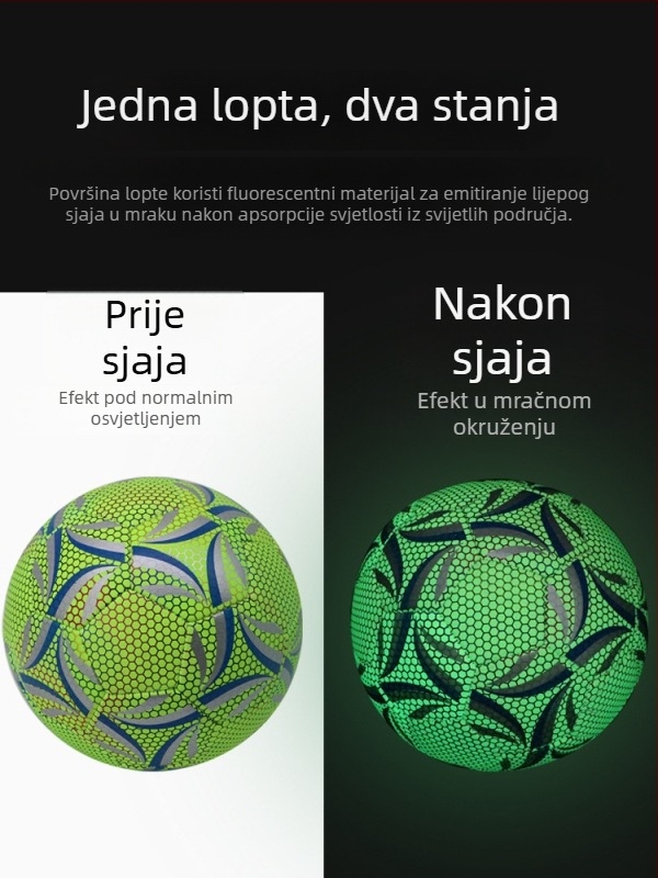 Svjetleća nogometna lopta No.4 za trening i No.5 za mlade i odrasle – noćno svjetlo, šivanje strojem, otporna na habanje