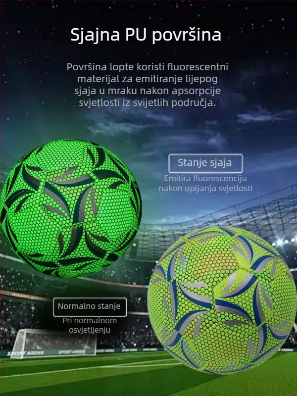 Svjetleća nogometna lopta No.4 za trening i No.5 za mlade i odrasle – noćno svjetlo, šivanje strojem, otporna na habanje