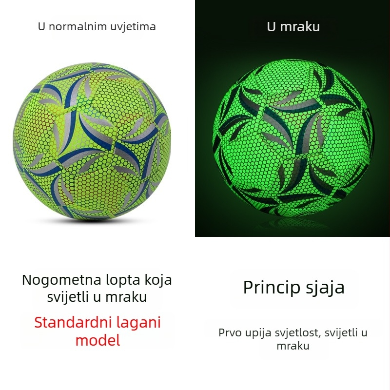 Svjetleća nogometna lopta No.4 za trening i No.5 za mlade i odrasle – noćno svjetlo, šivanje strojem, otporna na habanje
