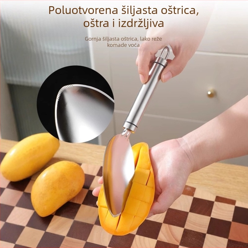 Nerđajući čelični višenamjenski alat za voće: oljuštivač manga, sjeckalica za kockice, uklanjanje sjemenki, rezač voća i žlica za pulpu