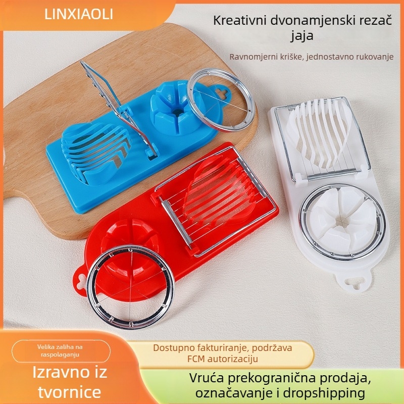 Nehrđajući čelični rezač za jaja s reznom žicom, dvostruka funkcija, za obična jaja i jaja prepelica