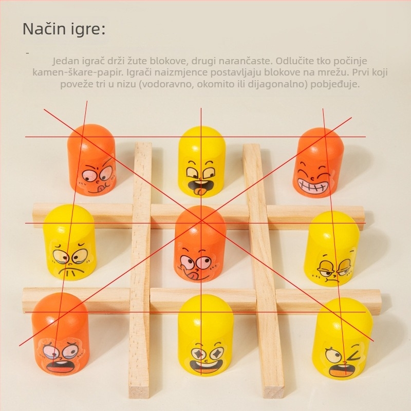 Drvena Tic-Tac-Toe igra za djecu — obiteljska interaktivna stolna igra za dva igrača, edukativna igra za razvoj logičkog razmišljanja i kognitivnih vještina