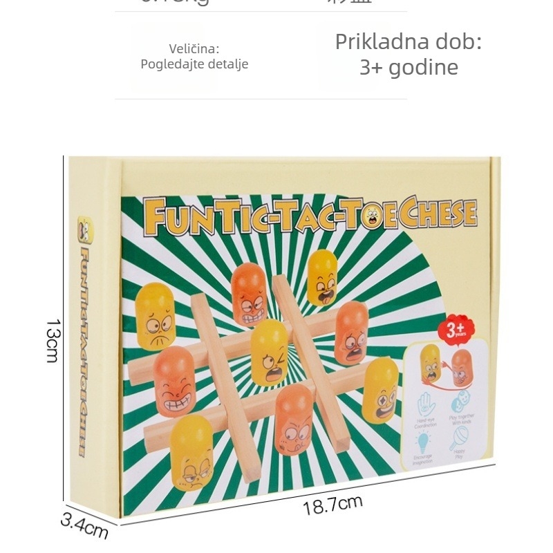 Drvena Tic-Tac-Toe igra za djecu — obiteljska interaktivna stolna igra za dva igrača, edukativna igra za razvoj logičkog razmišljanja i kognitivnih vještina