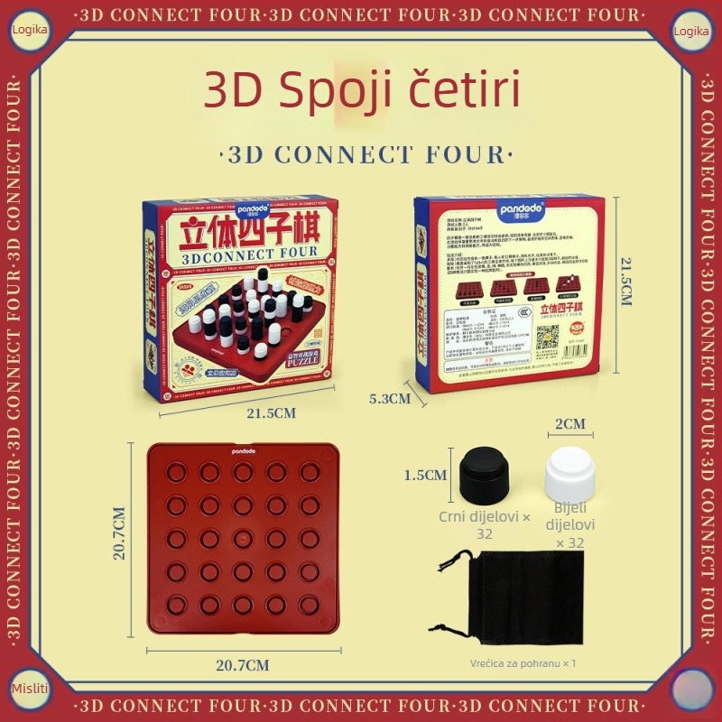 3D obiteljska društvena igra: Connect Four i Gomoku, crno-bijeli stolni igra, poklon za starije osobe