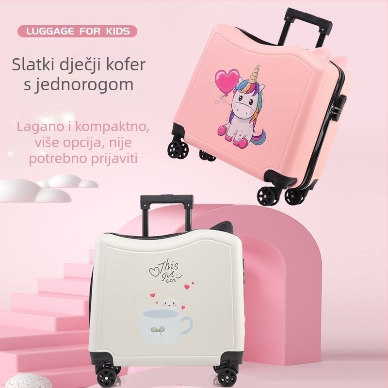 Dječji kovčeg s crtanim motivom i otiskom logotipa, 360° okretni kotači, zaključavanje lozinkom, putni kovčeg