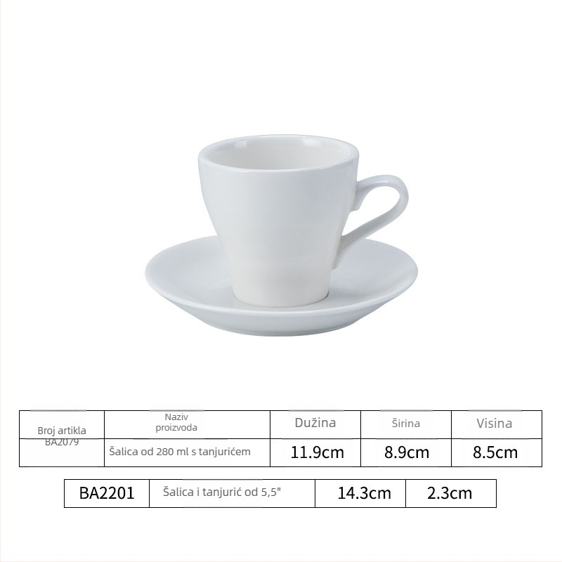 Set espresso šalice i podmetač u talijanskom stilu, bijela keramika, prilagođeni logotip