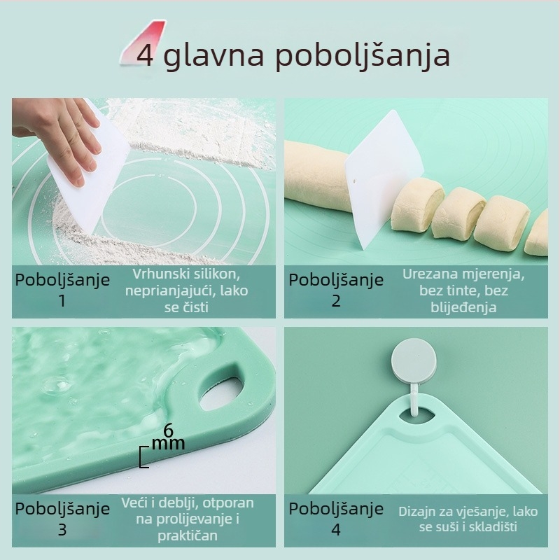 Silikonska podloga za mijesanje tijesta – protuklizna, debela, prehrambene kvalitete, za kućnu kuhinju i pečenje