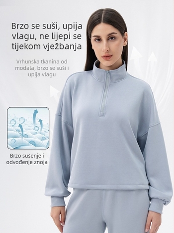 Ženski modalni džemper za jogu za jesen/zimu, opušten kroj sa stojećim ovratnikom za trčanje i fitness
