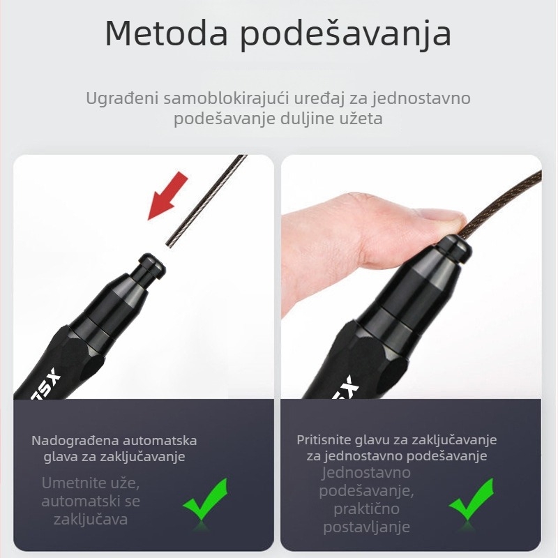 Brzo skakanje konopcem sa mehanizmom zaključavanja, aluminijska legura, neklizajuće ručke s malim šarenim prstenima, za mršavljenje i fitness