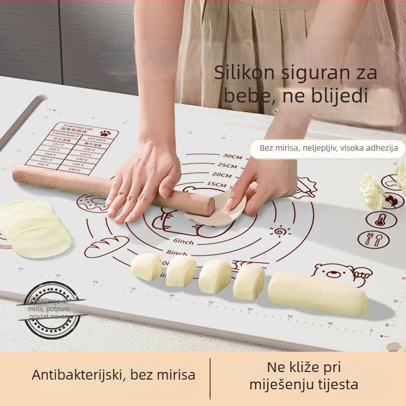 Silikonska podloga za tijesto – ultra debela, velika antibakterijska kuhinjska površina za razvlačenje tijesta, kućno pečenje
