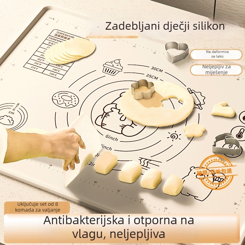 Silikonska podloga za tijesto – ultra debela, velika antibakterijska kuhinjska površina za razvlačenje tijesta, kućno pečenje