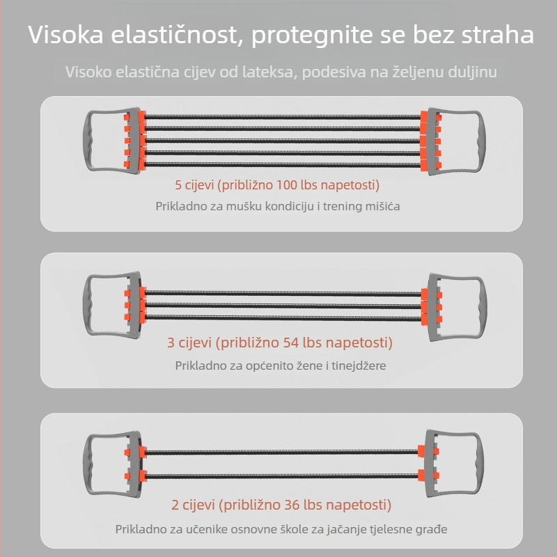 Muški kućni uređaj za vježbanje prsnih mišića s oprugom i užetom za proširenje prsa te vježbanje leđa