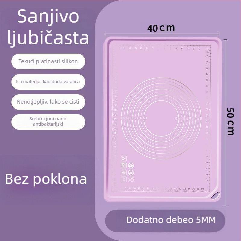 Silikonska podloga za tijesto, kvalitete hrane, debela, neprijanjiva, za valjanje i pečenje