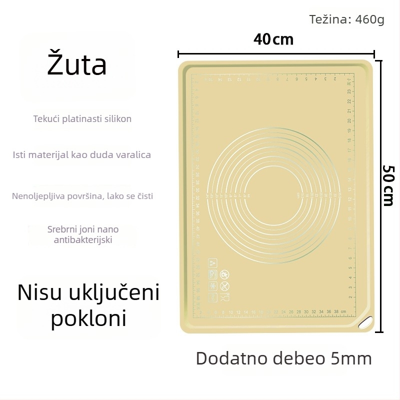 Silikonska podloga za tijesto, kvalitete hrane, debela, neprijanjiva, za valjanje i pečenje