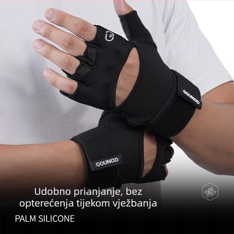 Gounod fitness rukavice s djelomičnim prstima, protuklizne i otporne na habanje, sportske trake za zglob, zaštita dlana za trening snage