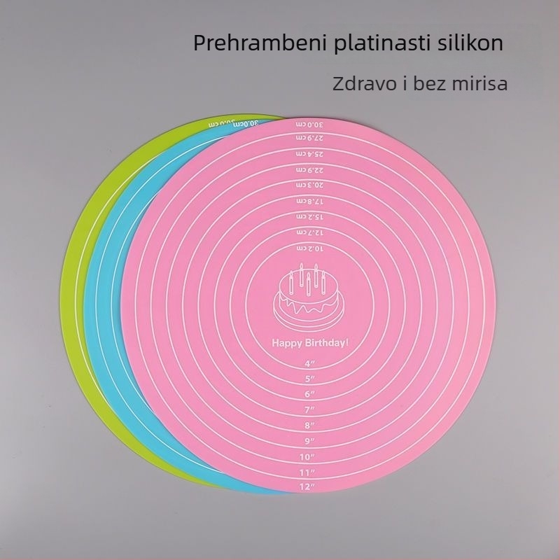 Okrugla rotirajuća ploča za ukrašavanje torti s protukliznom silikonskom podlogom, podloga za mijesanje tijesta i pečenje, dječji podmetač i silikonska kuhinjska izolacija