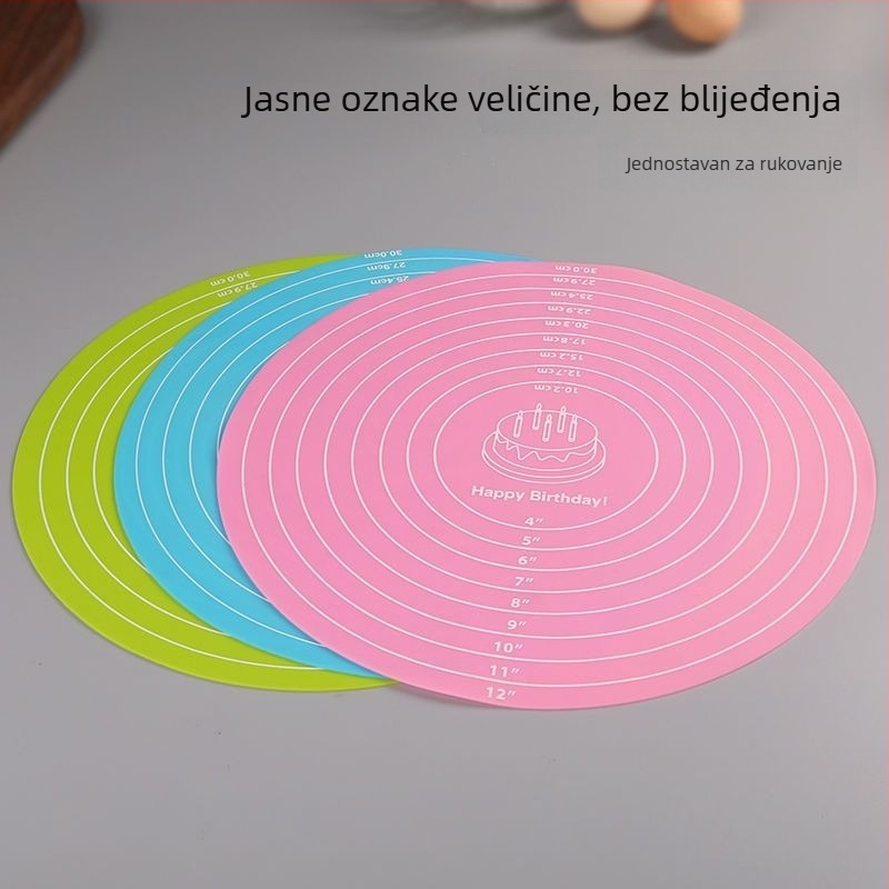 Okrugla rotirajuća ploča za ukrašavanje torti s protukliznom silikonskom podlogom, podloga za mijesanje tijesta i pečenje, dječji podmetač i silikonska kuhinjska izolacija